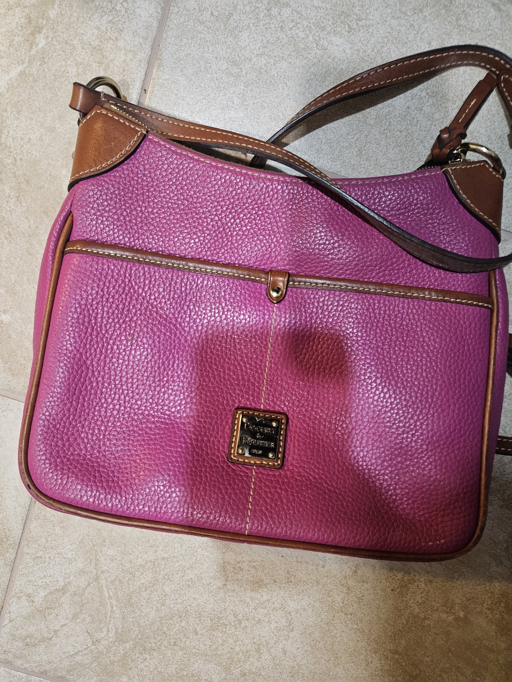 Dooney & Bourke Fuchsia Pebble Leather Crossbody with Brown Trim